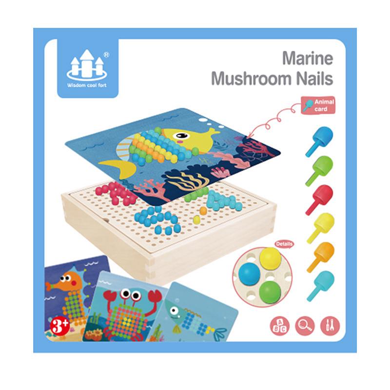 Развивающая комбинированная доска-головоломка, деревянная креативная головоломка с грибами и ногтями, детская игрушка