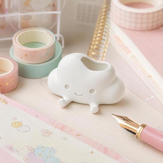 Cloud Shaped Storage Holder, Cute Smiling Face Decor, Multi-Functional Organizer for Pen Succulents & Makeup Brush, Compact Ornament for Desktop Decor