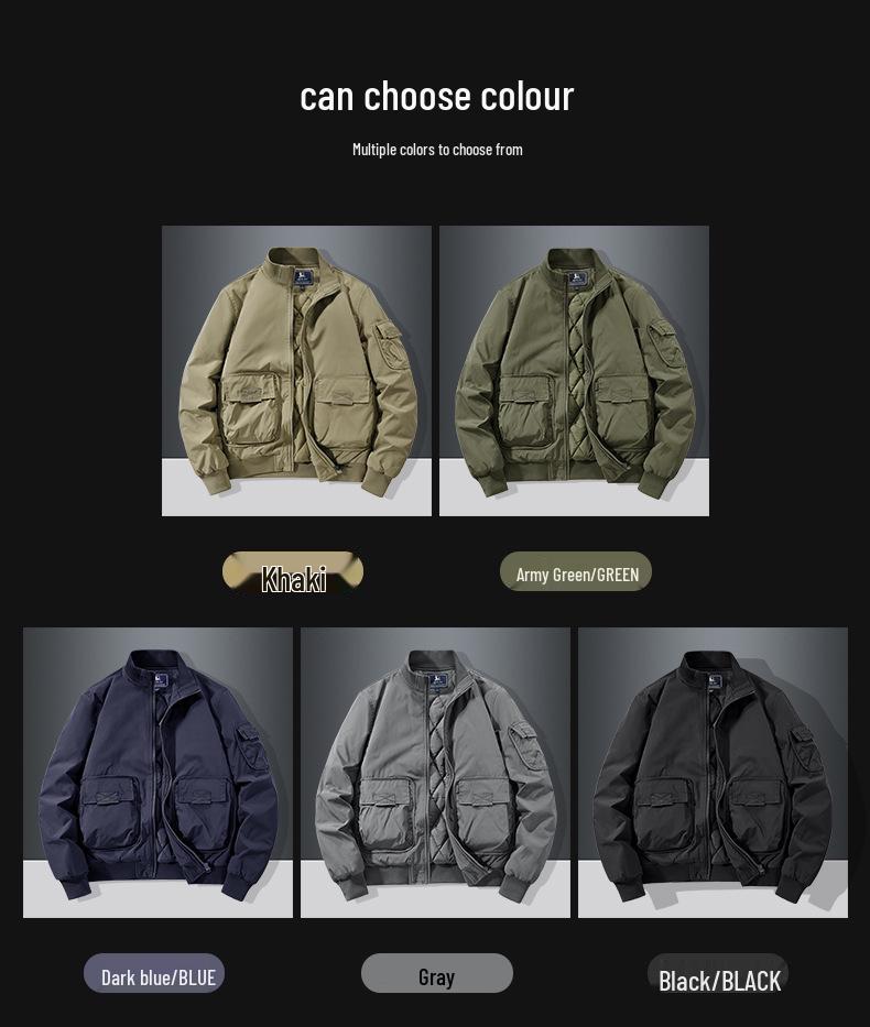 Men's Autumn/Winter Cotton-Padded Windproof Bomber Jacket with Stand Collar