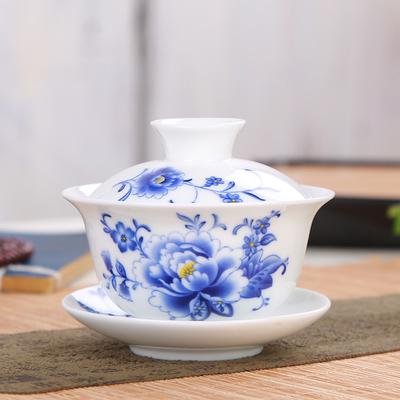 Высококачественный белый фарфоровый керамический чайный сервиз Gaiwan Sancai, чаша с крышкой, синий и белый чайный сервиз, чашка для чая 150 мл