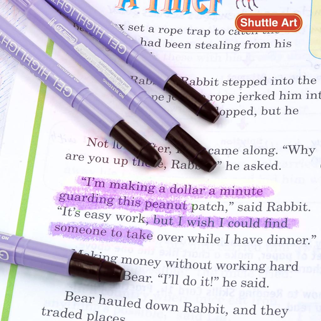 Shuttle Art Highlighter Purple Pastel Solid Fluorescent Fluorescent Retractable Gel with Clear for Marking Convenient Storage Pens, Color, 5-Pack,