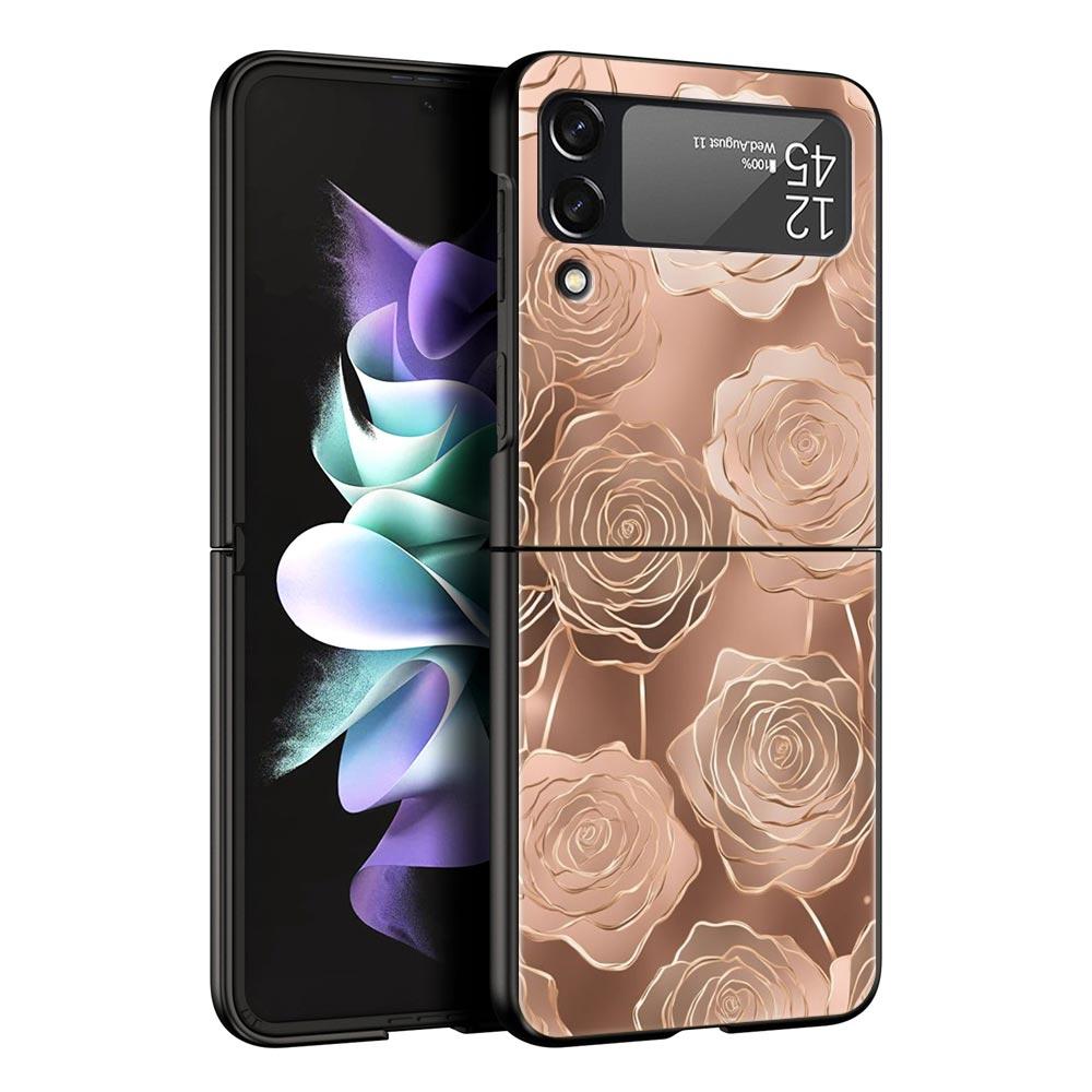 Чехол для телефона Samsung Galaxy Z Flip 3 4 5 6 Складной Черный Корпус Красивый Розовое золото Арт Для Samsung Z Flip4 Flip5 ПК Жесткая Крышка