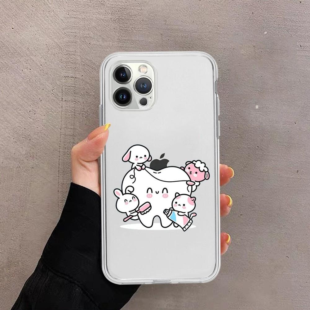 Милый мультяшный чехол для телефона с зубами для iPhone 15 13 14 Pro Max XS XR 12 11 Pro 13 Mini 6 7 8 Plus Мягкий прозрачный задний чехол