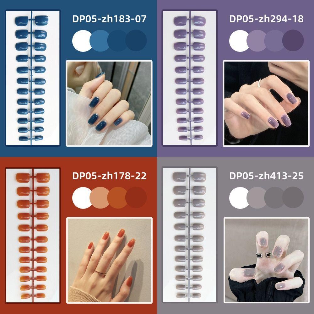 24pcs Detachable Short Square Head False Nails Solid Color Nail Tips Press False Nails Women