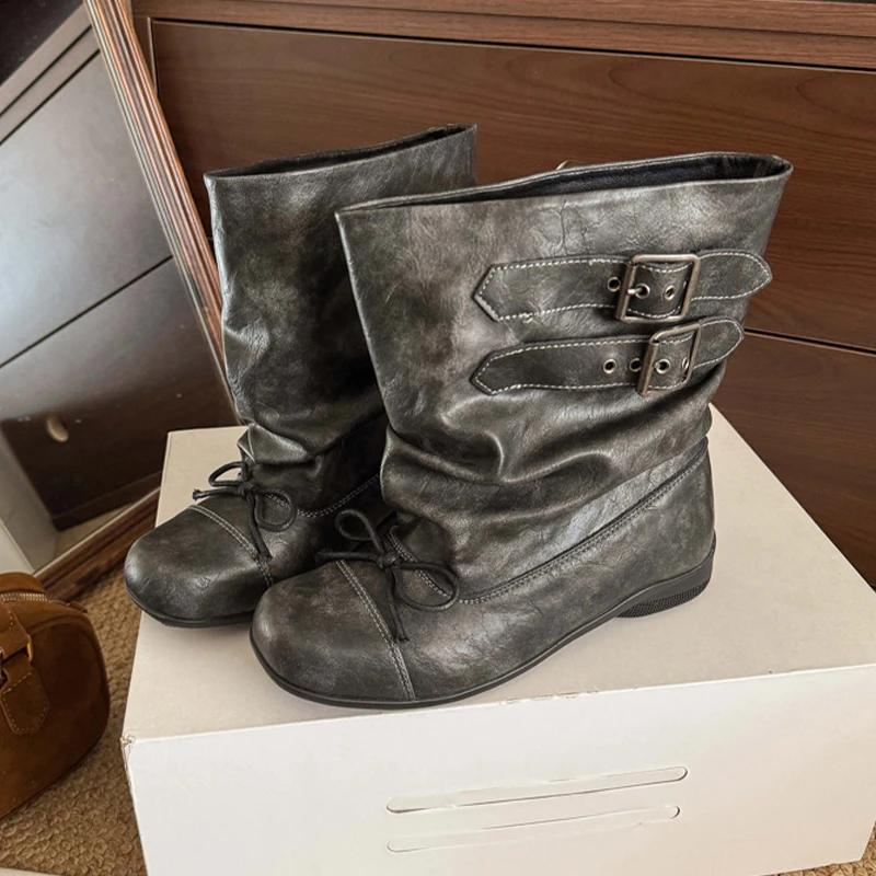 Женские ботильоны на плоской подошве с бантом, дизайнерская обувь, модные новые туфли для платья, женские зимние короткие ботинки, мотоциклетные ботинки де мухер, обувь