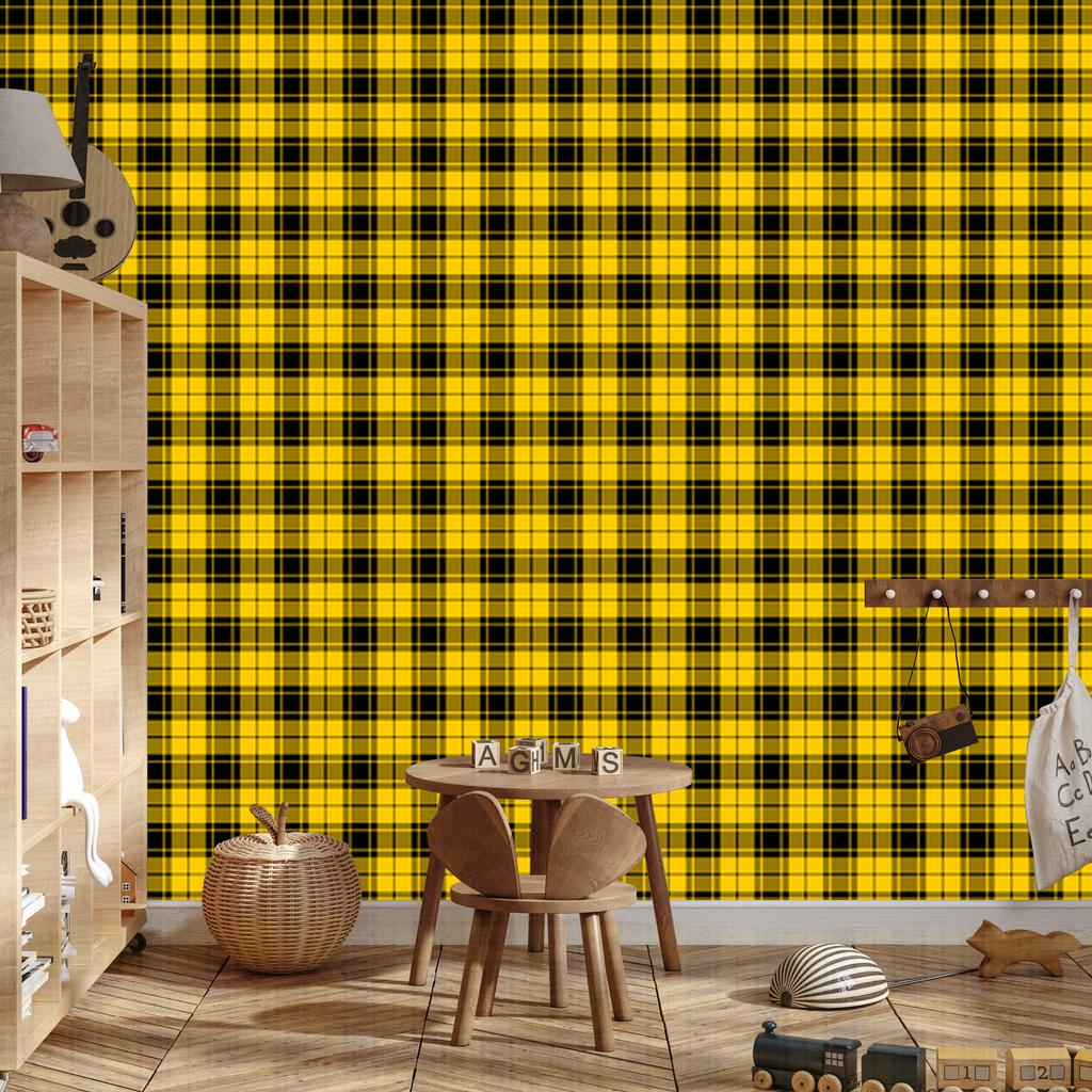 Yellow and black checkered wallpaper, yellow background for living room and bedroom 50x1000