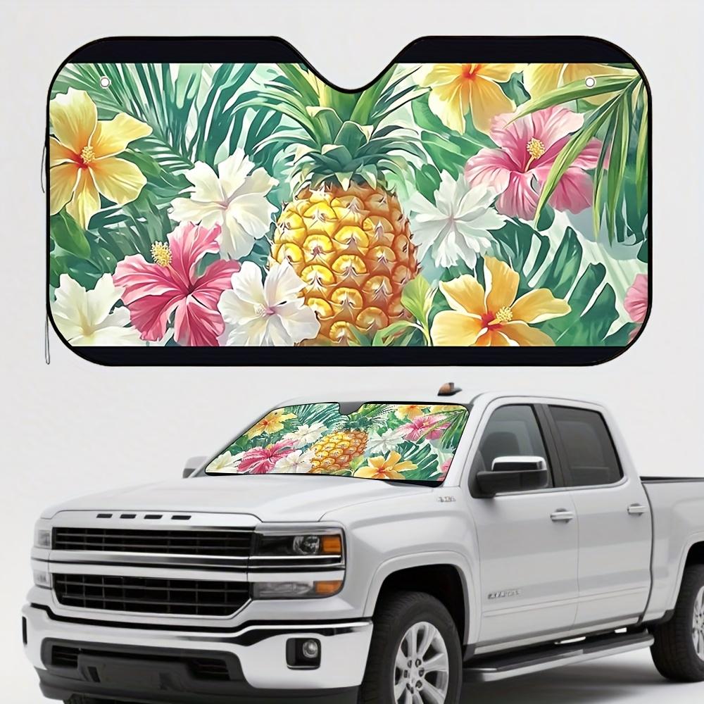 1pc Hawaiian Style Pineapple & Flower Design Car Sunshade - Universal Fit Front Window Visor, Keeps Your Vehicle Cool & Stylish,