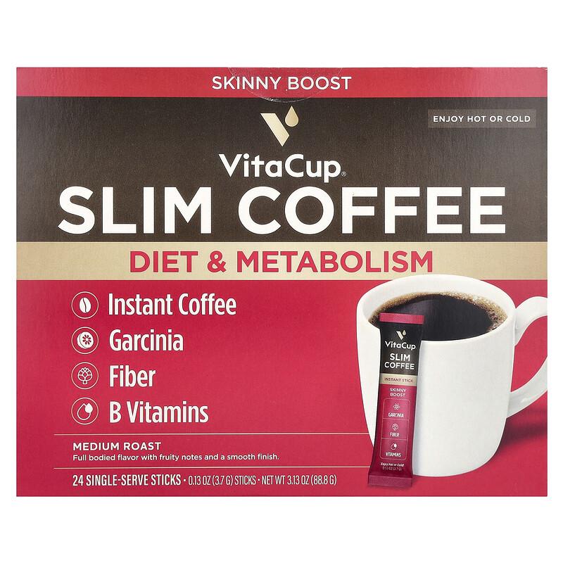 Slim Instant Coffee, Medium Roast, 24 Single Serve Sticks, 0.13 oz (3.7 g) Each