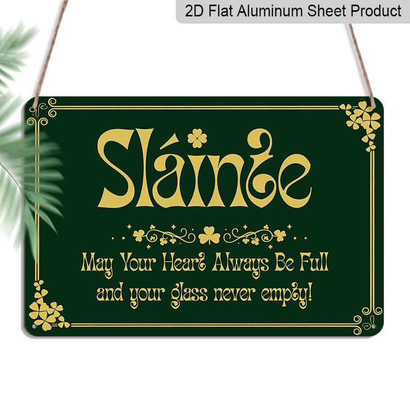 2D Flat Alexia Grace St. Patrick's Day Metal Sign "Slainte" Irish Blessing, Shamrock Amp; Clover Design, Vintage Wall Decor for Home, Cafe, Bar