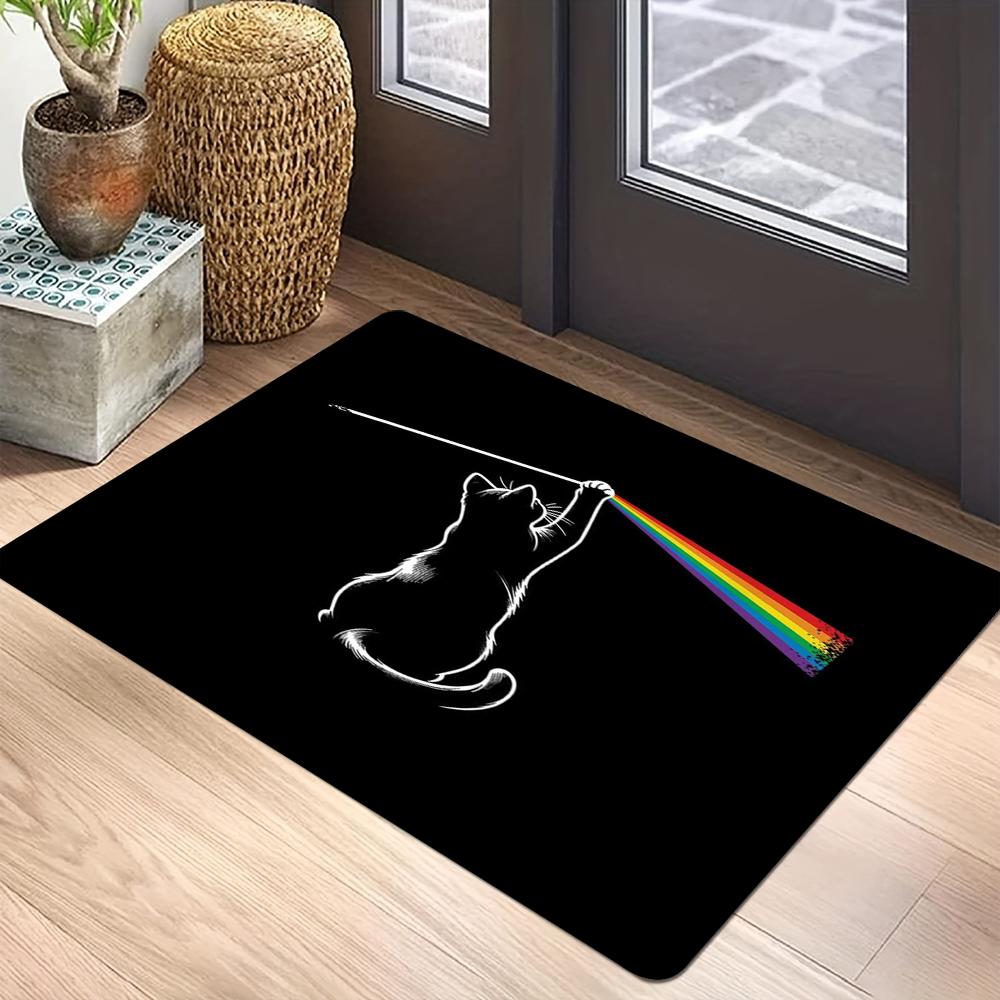 Funny Rainbow Kitten Effect Printed Door Mat Anti Slip and Easy To Clean Suitable for Placing At Home Bathroom Bedroom Door Mat