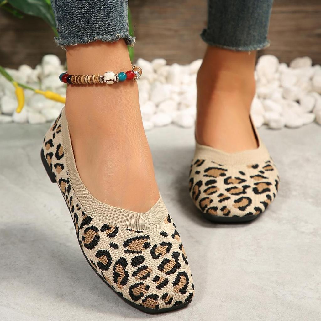 Fashion Leopard Print Flats Shoes Women Slip On Breathable Mesh Casual Sneaker Woman Comfort Non Slip Walking Shoes Plus Size 43