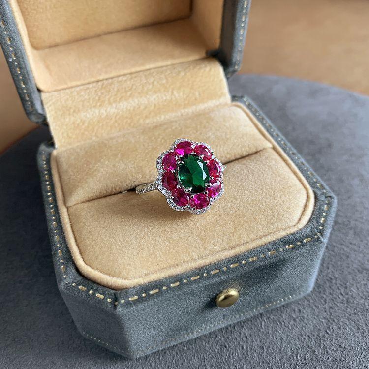 Инкрустированное бриллиантами рубиновое зеленое кольцо модное и высококачественное обручальное кольцо с цветком великолепное и очаровательное свадебное украшение