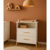 Commode à langer - Babyprice - Joy Naturel - 2 tiroirs - 1 niche - Blanc - Sur pieds en bois naturel