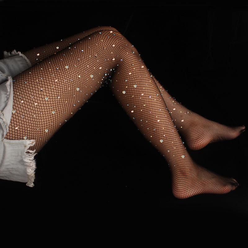 Summer Fishnet Diamond Pantyhose for Women Sexy Fashion Shiny Net Tights Female Slim Rhinestone Mesh Nylon Stockings Tights