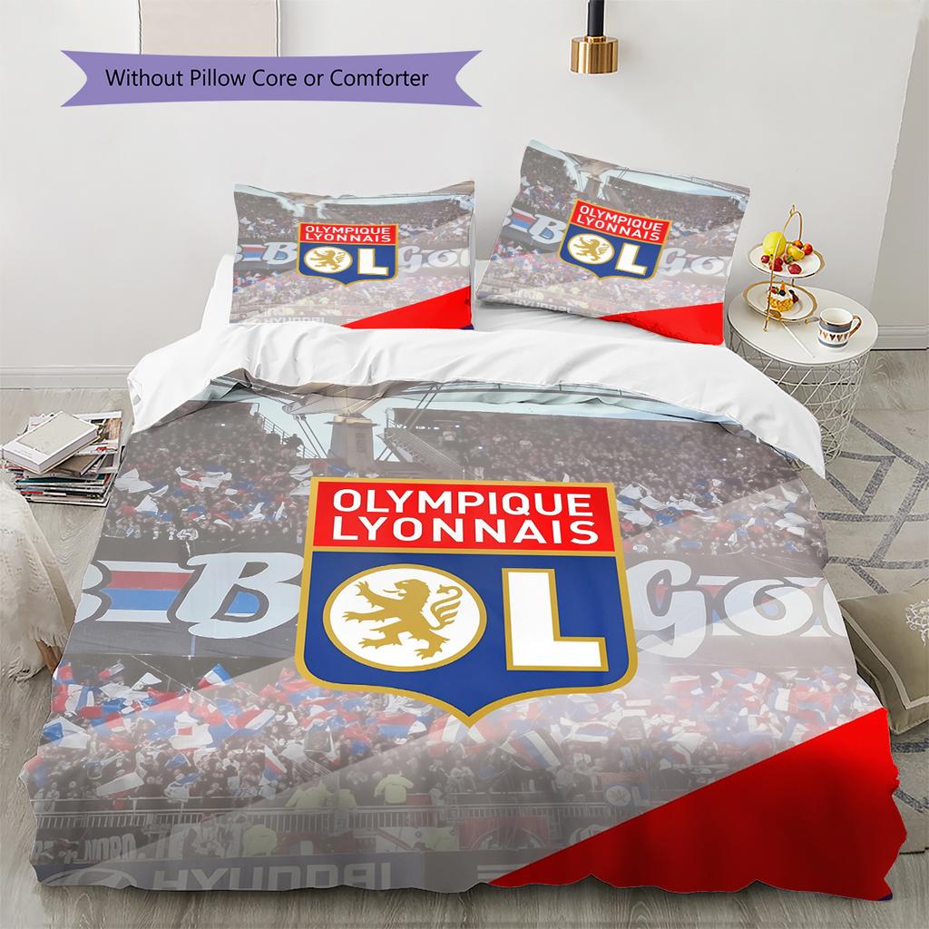 Olympique Lyonnais Football Team Pattern Bedding Home Decoration Birthday Gift (1 * duvet cover + 2 * pillowcase, without core)