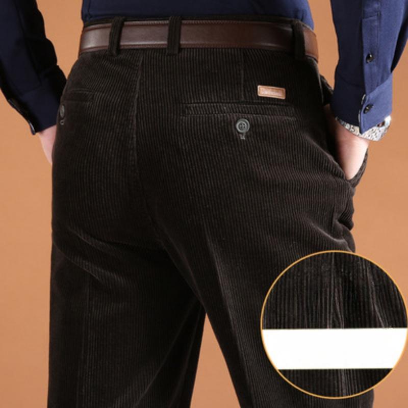 Mens Corduroy Pants Winter Casual Pants Straight Stretch Thick