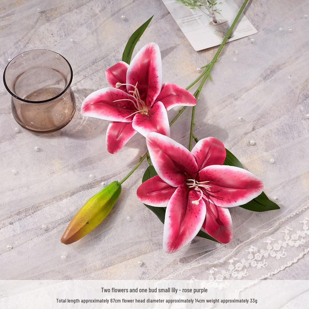 Small Lily Flower Arrangement: Two Flowers and One Bud, Silk Gel Sheet for Home Decor.