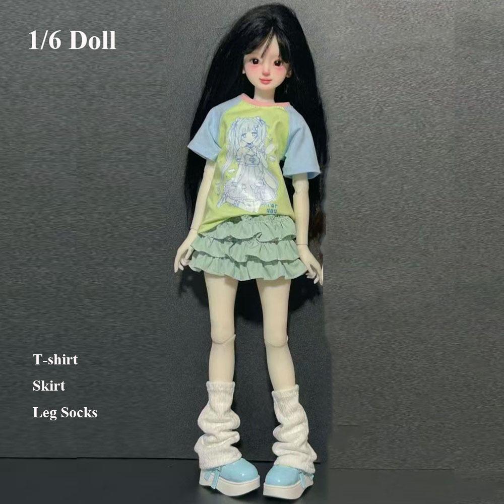 With Leg Socks Leisure T-shirt Cartoon Doll Cake Skirt for 30/45cm Dolls for 1/4 1/6 BJD Dolls