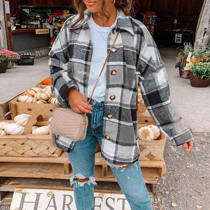 Осенне-зимний женский клетчатый кардиган с длинными рукавами, однобортное повседневное универсальное пальто