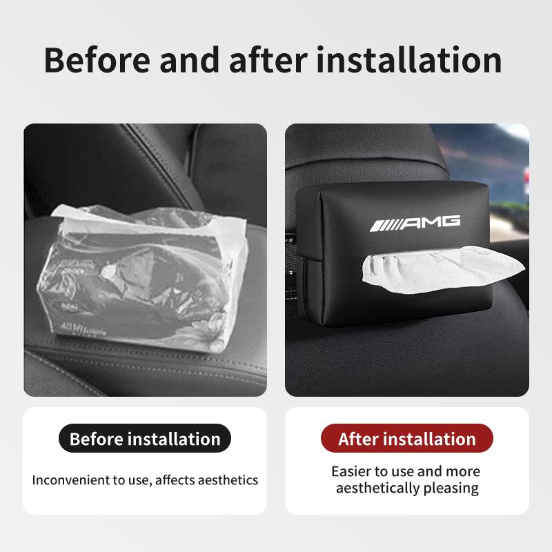 CSF1 Car Tissue Box Holder Back Seat Tissue Case With Fix Strap For Mercedes Benz AMG W202 W212 W213 W220 W221 W222 C180 C200 C260