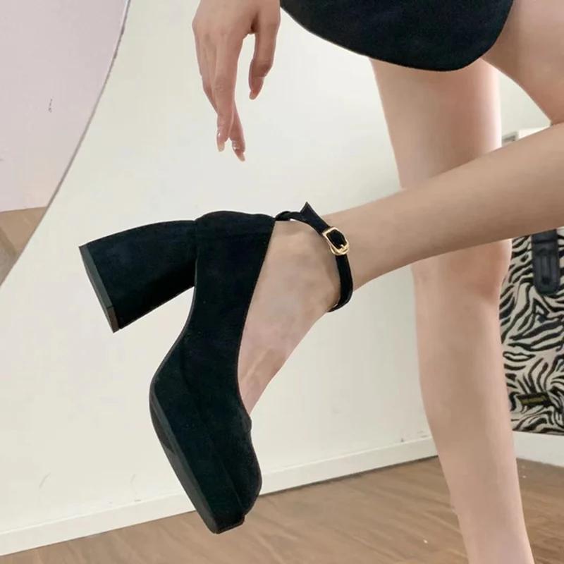 Модные розовые туфли на платформе для женщин на высоком каблуке с пряжкой на ремешке Туфли Мэри Джейн Женские вечерние готические туфли на толстом каблуке для женщин