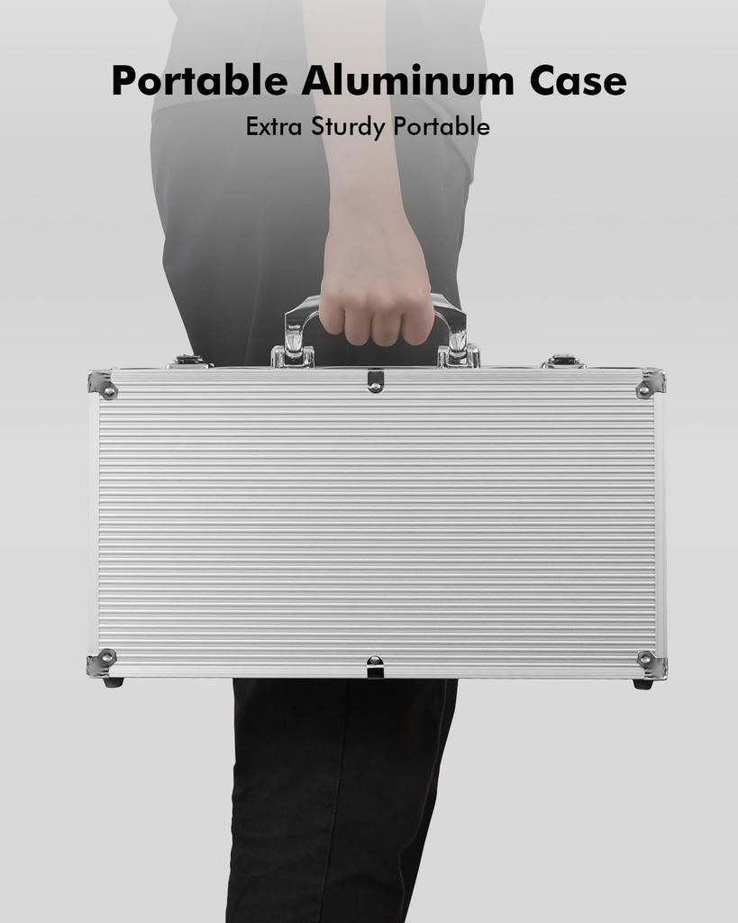 Фишки для покера HEITOK, 300 штук, набор для покера с номерами, алюминиевый кейс, совместимый с Texas, включает в себя 5 игральных костей и 2 набора игральных карт, 11,5 г