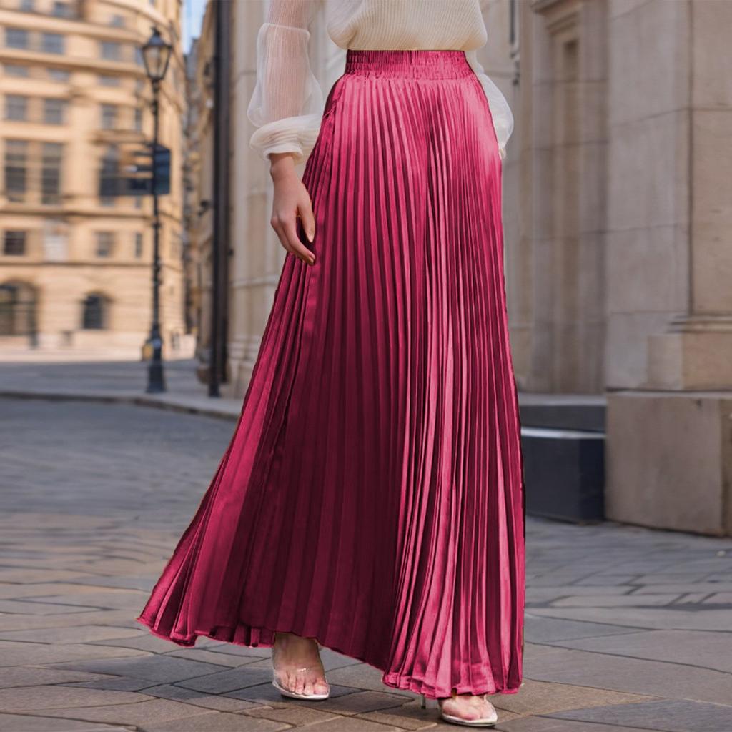 Women's Casual Pleated Solid Color Half Skirt, Pleated A-line Skirt, Large Swing Floor-length Skirt