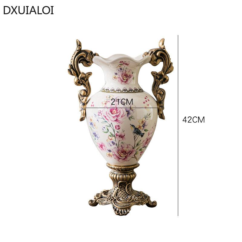 Ваза Керамическая ваза в европейском стиле с двумя ушками Аксессуары для украшения дома Ретро-украшения для рабочего стола Изделия из керамики