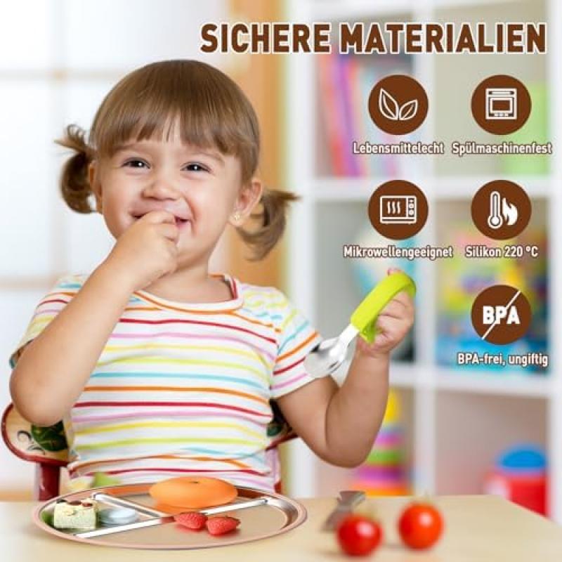 2-Pack Stainless Steel Suction Plate Baby Silicone Plate Set with 2 Forks & Spoons, BPA-Free Food-Grade Material | Dishwasher Safe | Easy to Clean