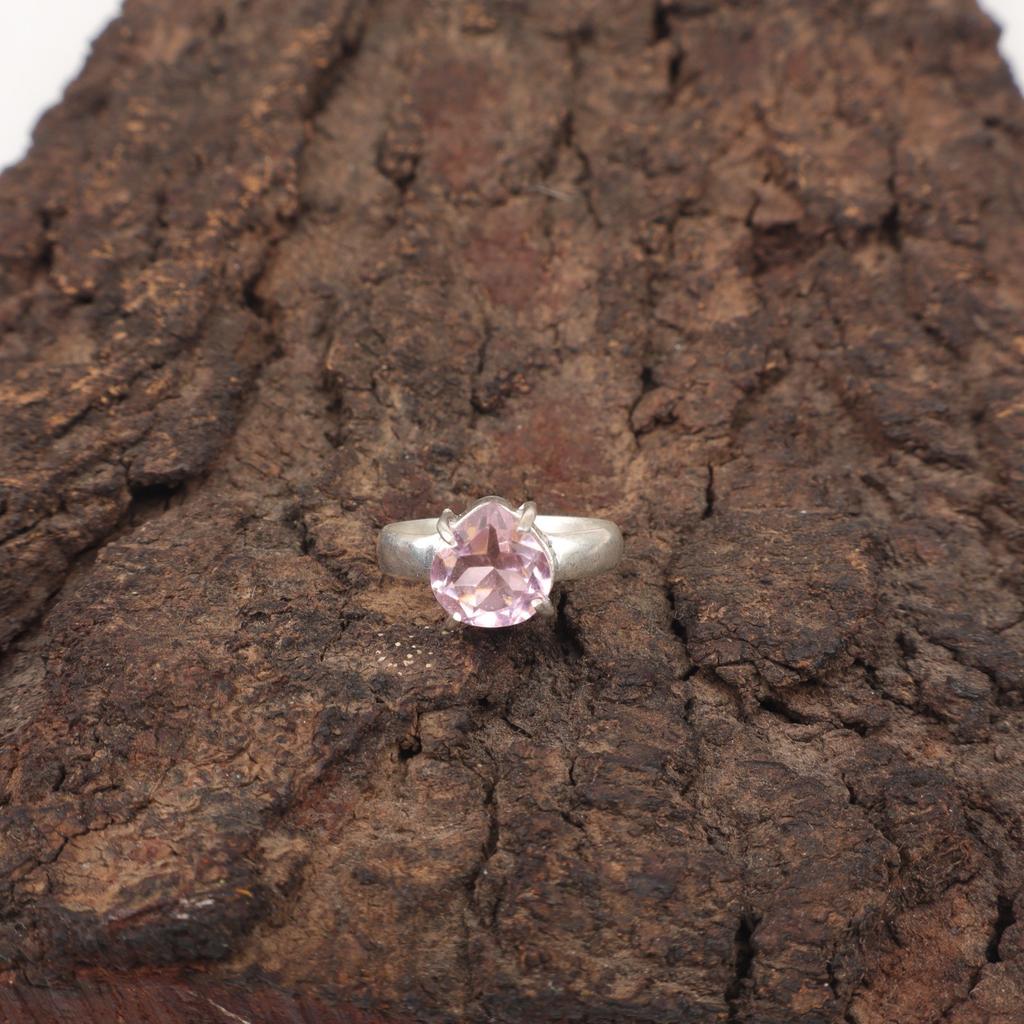 Сделка ко Дню сестер Кольцо Вечность Бохо с драгоценным камнем Морганит в форме сердца Ювелирное изделие из серебра 925 пробы RR-43-18