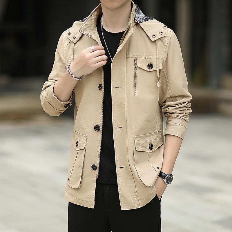 Весенне-осенняя новая куртка мужская с капюшоном в американском повседневном спортивном стиле, модная универсальная зеленая рабочая куртка тренд