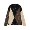European Plaid Color Block Round Neck Sweater - Lazy Style