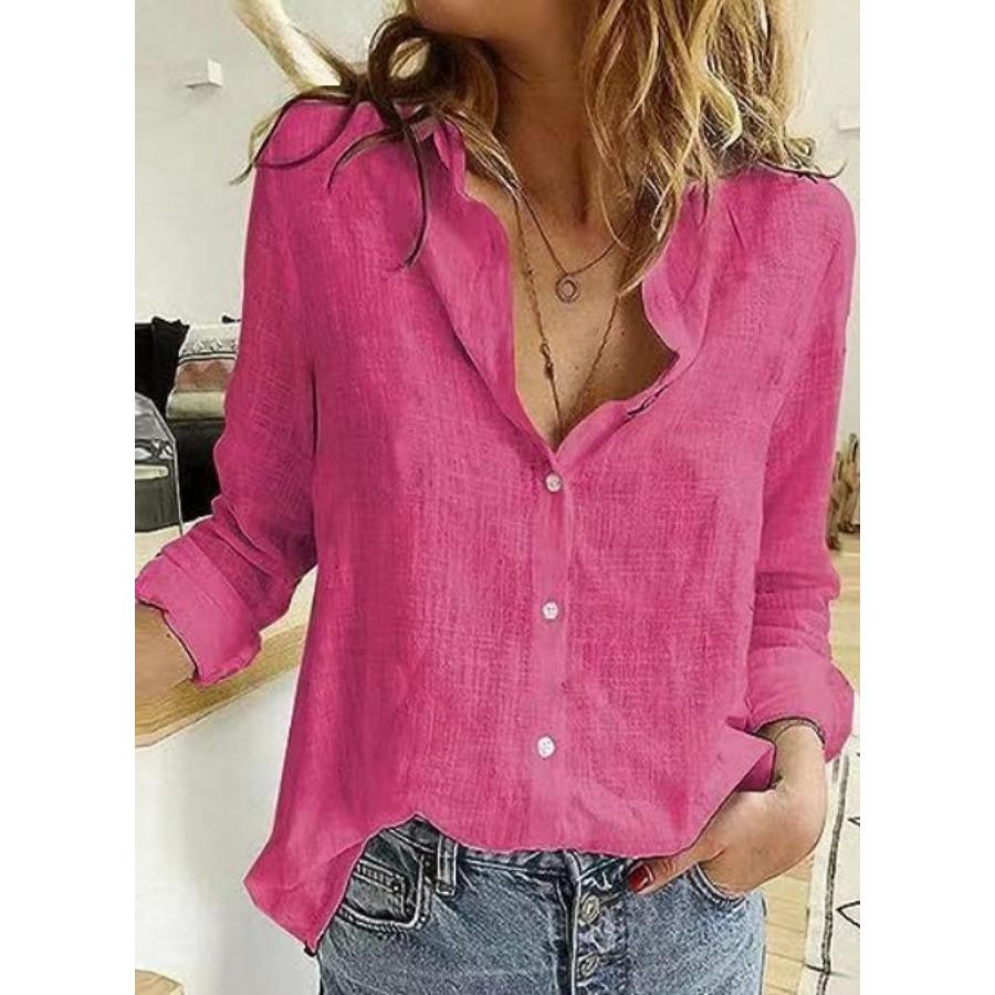 Весенне-летние топы, женская однотонная хлопково-льняная рубашка, свободная блузка с длинными рукавами и лацканами на пуговицах