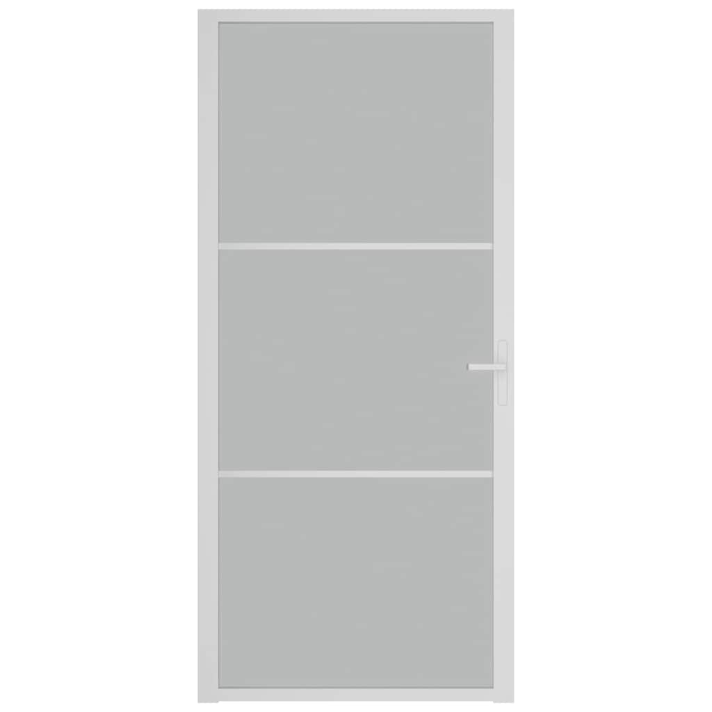 Interior Door 93 x 201.5 cm White Frosted Glass and Aluminum
