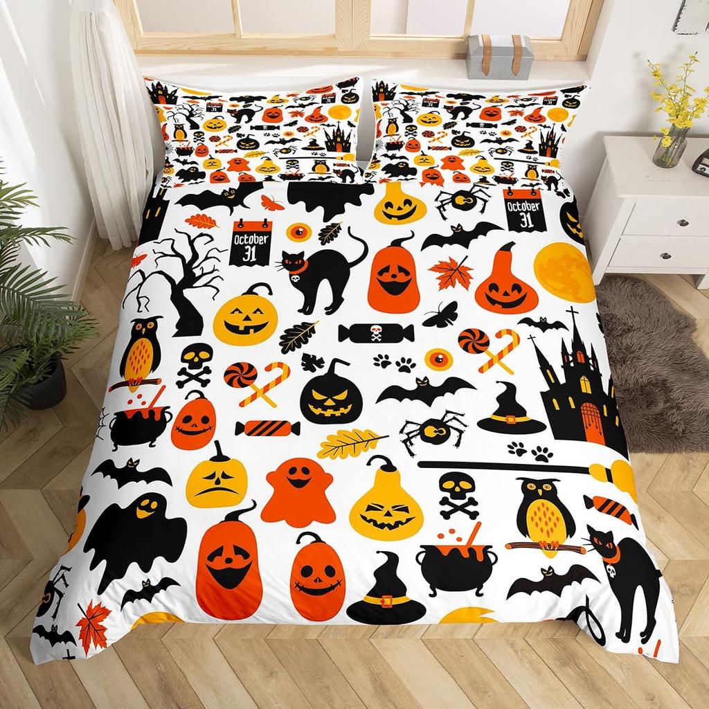 Хэллоуин Готика Черный Кот Король Королева Пододеяльник Блестящий Лунный Комплект постельного белья Ужасный Жуткий Пододеяльник Полиэстеровый Пододеяльник