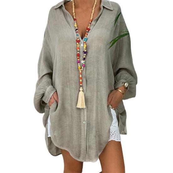 Свободная рубашка сплошного цвета, однобортная женская повседневная рубашка с лацканами для вечеринки