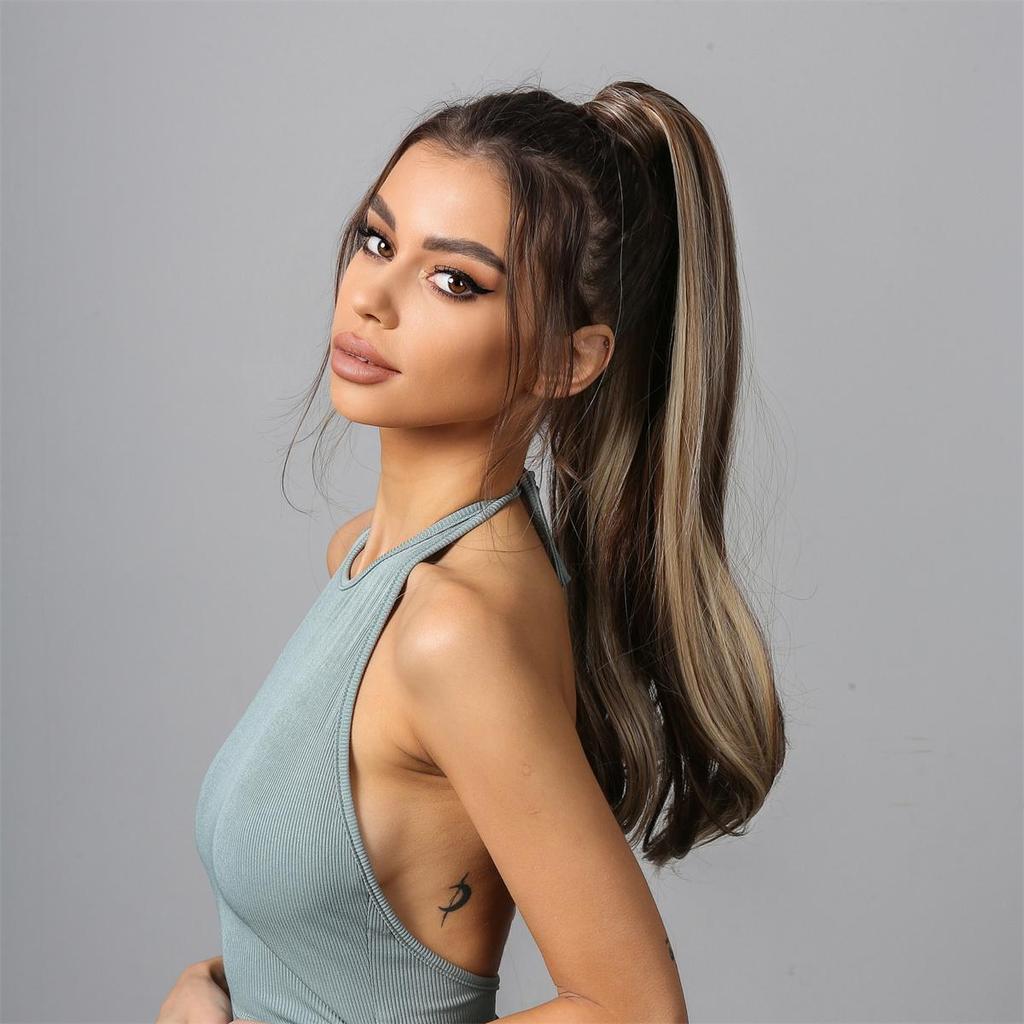 EASIHAIR Длинные волнистые вьющиеся волосы с заколкой в ​​хвосте для наращивания волос Синтетический конский хвост Накладные волосы Коричневые платиновые накладные афро-шиньоны Парик