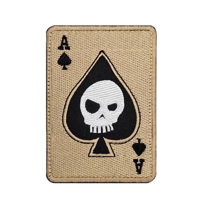 Пиковый туз Покер Череп Вышитая нашивка - Моральный значок на липучке для рюкзака