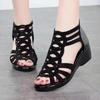 Mid Heel Zip Solid Modern Sandals Bling Wedges Classics 2024 High Quality Ladies Shoes Back Strap Women's Sandals Sandálias