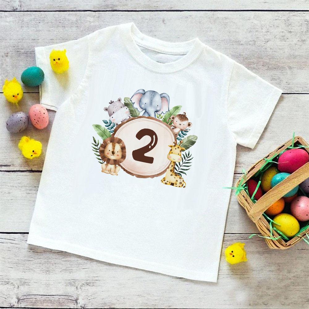 Персонализированная рубашка на день рождения, футболка для детей 1–9 лет, футболка с изображением диких животных, футболка для вечеринки в честь дня рождения, одежда с дикими животными, детские подарки, топы