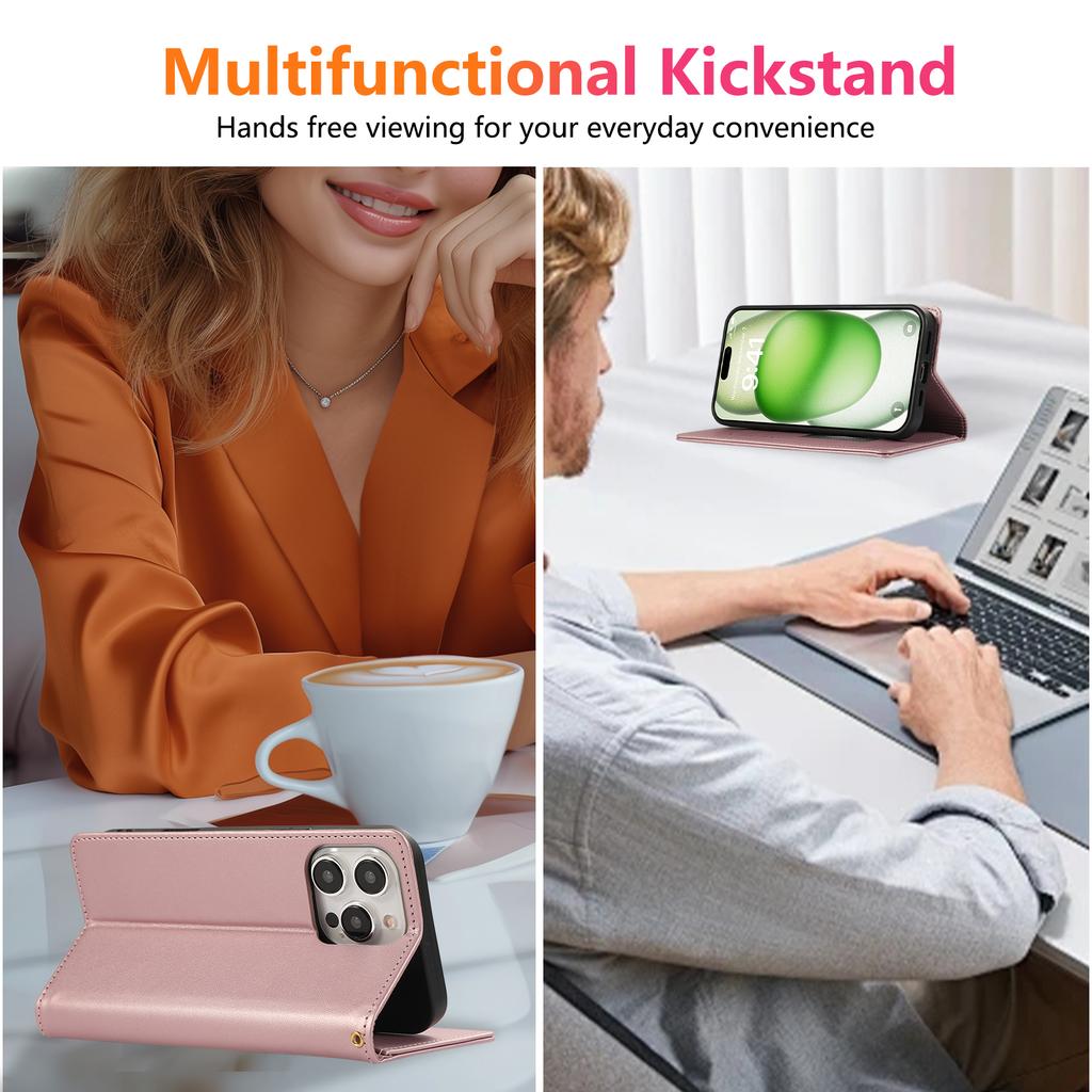 For iPhone 16 Pro Case RFID Blocking Wallet Stand Rhombus Leather Phone Cover with Wrist Strap