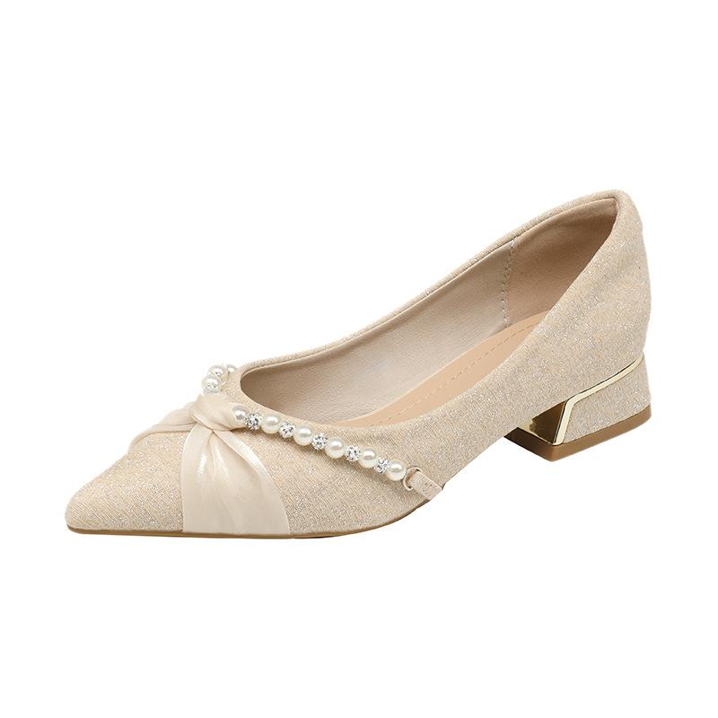 Женские туфли 2024 года, весна, новые, неглубокие, на среднем толстом каблуке, нежные, феи, женские туфли с острым носком, французские, одинарные