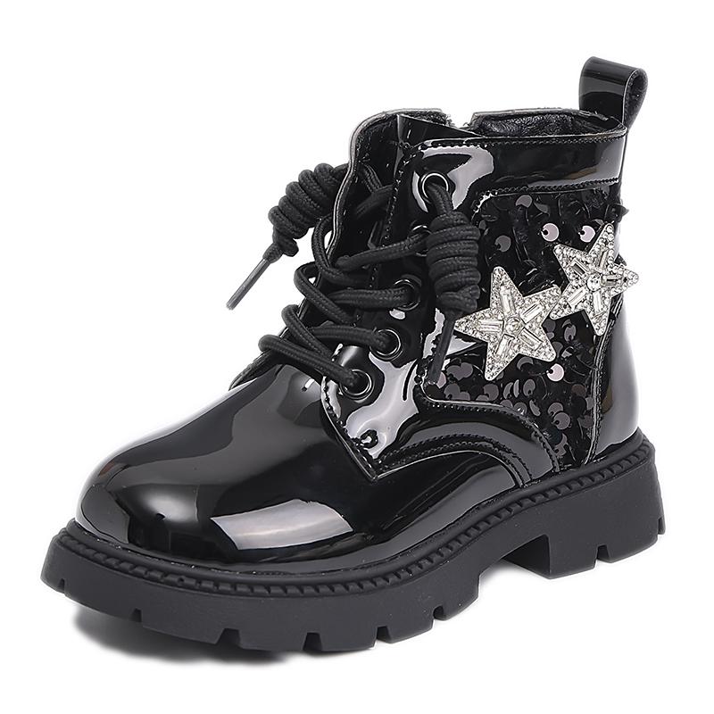 Winter Girls Sequins Boots Luxury Versatile Children Fashion Boots Black Silver Non-slip Kids Causal Ankle Cotton Boot Trend New