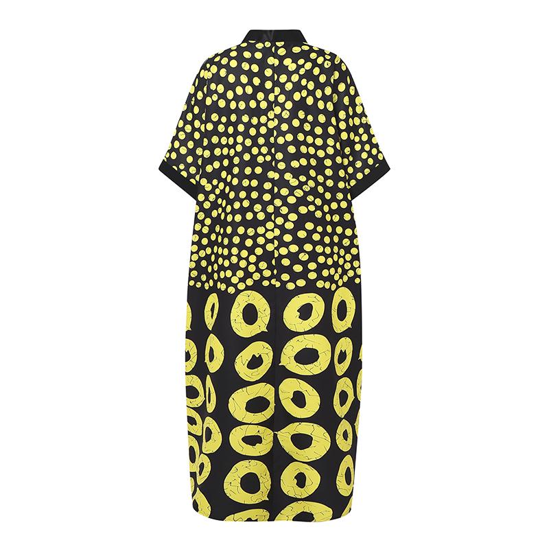 Oversized Women V Neck Half Batwing Sleeve Polka Dots Print Casual Loose Maxi Dress