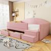 Upholstered Sofa Bed, 90*190cm, Multifunctional Bed, With Two Drawers and Guardrails, With Steps, Skin-Friendly Velvet Fabric, Without Mattress, Pink
