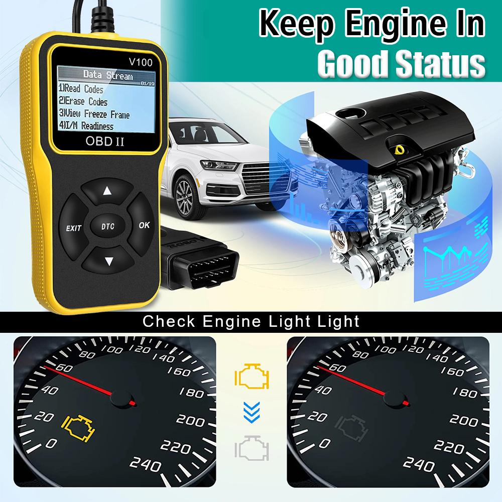 OBD 2 Scanner OBD2 Code Reader OBDII EOBD Universal 16 Pin Engine Diagnostic Instrument V100 Digital Display Car Accessories Car Diagnostic Tools