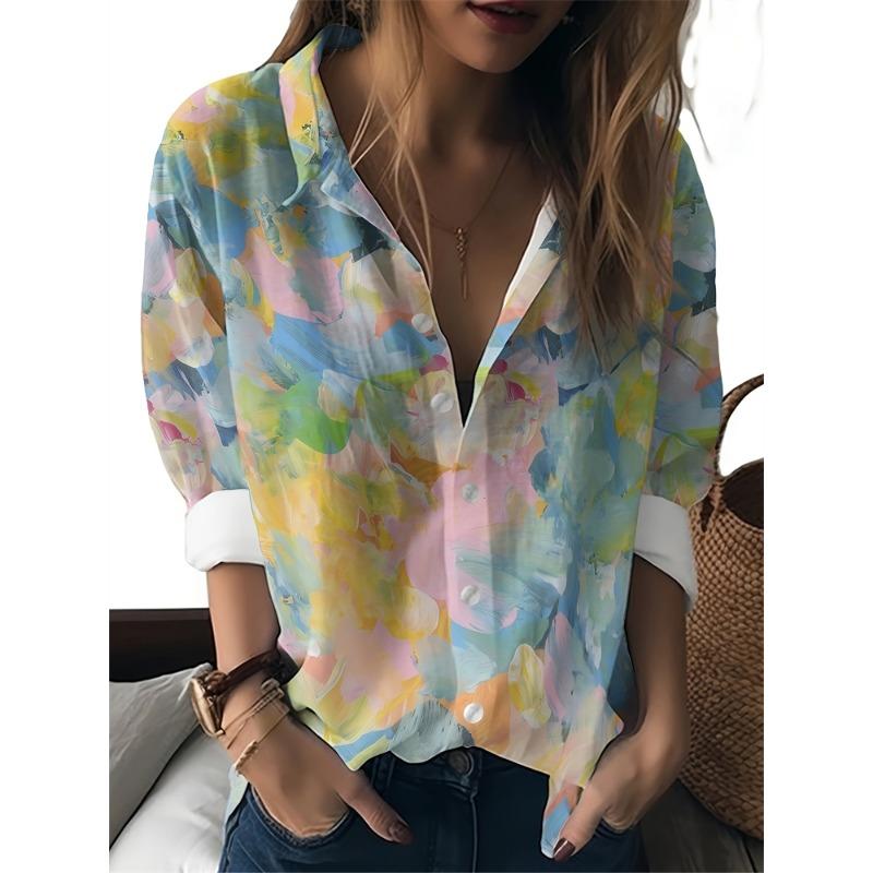 Women's Lapel Shirt Tops Casual Long Sleeve Button Down Shirts Women's Tops Fun Cat Pattern Women's Shirts Women's