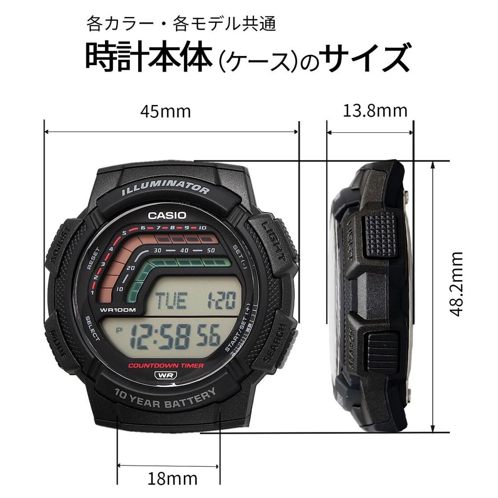 Casio Цифровые часы - WS-1800-1AV - Стандартные цифровые часы Черные Зарубежная модель Мужские - Черные, Мужские