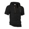 Men's Linen Hooded Shirt Solid Color Short Sleeve Shirt Loose Fit Button