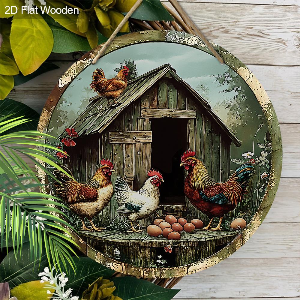 2pcs Funny Russian Henhouse Wooden Sign with Chicken Pattern - Retro Decorative Plaque for Chicken Coop, Farm Decor - Animal-themed Ornament